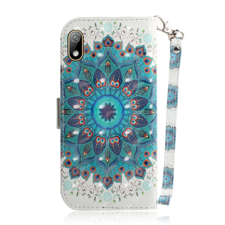 3D Colored Drawing Peacock Wreath Pattern Horizontal Flip Leather Case for Huawei Y5 (2019) / Hon...