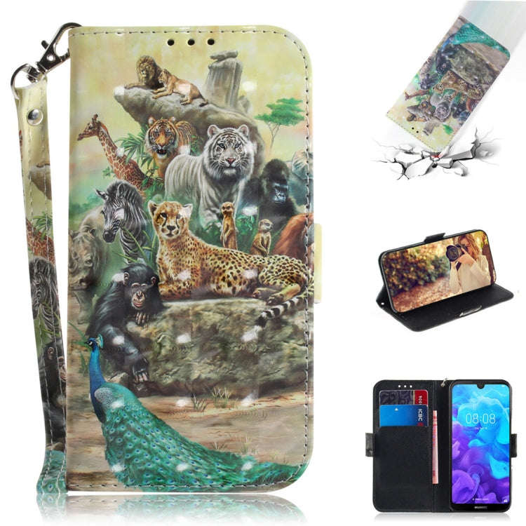 3D Colored Drawing Animals Pattern Horizontal Flip Leather Case for Huawei Y5 (2019) / Honor 8s, ...