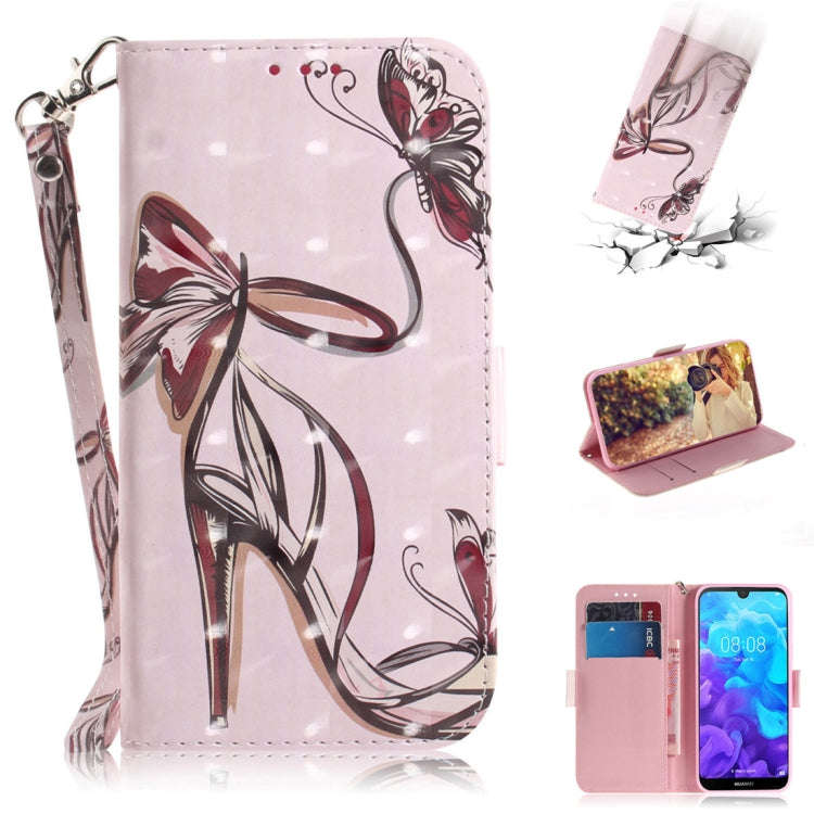 3D Colored Drawing Butterfly High-heeled Shoes Pattern Horizontal Flip Leather Case for Huawei Y5...
