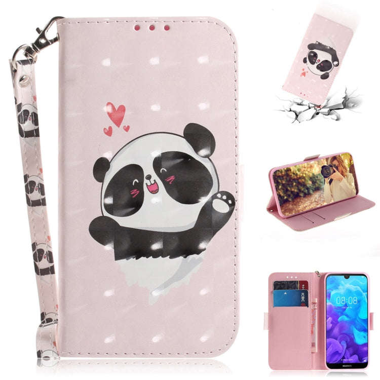 3D Colored Drawing Heart Panda Pattern Horizontal Flip Leather Case for Huawei Y5 (2019) / Honor ...