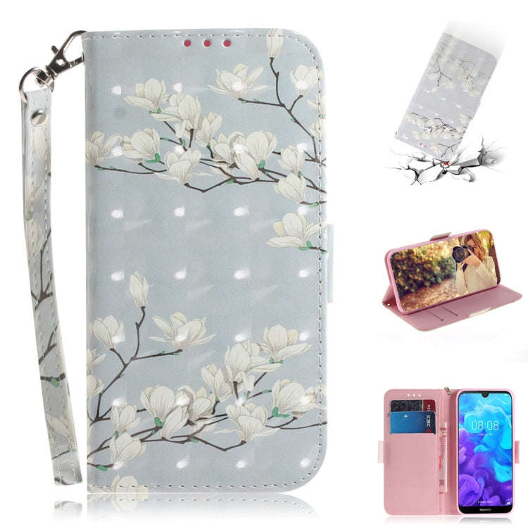 3D Colored Drawing Magnolia Pattern Horizontal Flip Leather Case for Huawei Y5 (2019) / Honor 8s,...