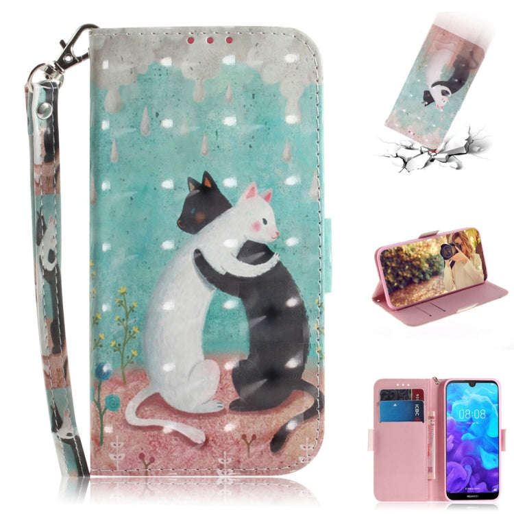 3D Colored Drawing Cats Pattern Horizontal Flip Leather Case for Huawei Y5 (2019) / Honor 8s, wit...
