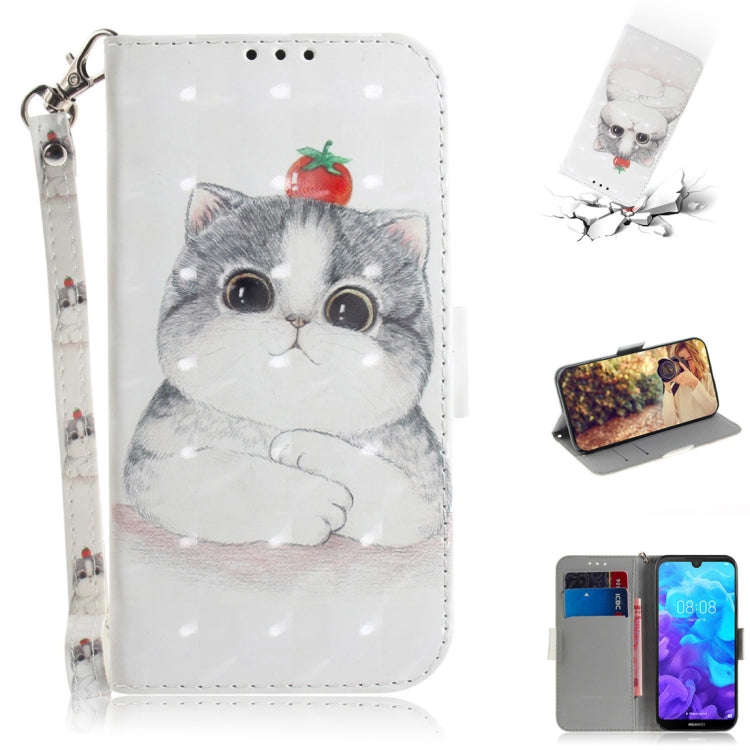 3D Colored Drawing Cute Cat Pattern Horizontal Flip Leather Case for Huawei Y5 (2019) / Honor 8s,...