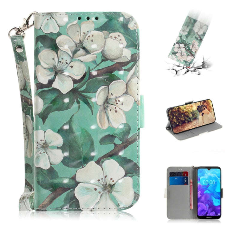 3D Colored Drawing Watercolor Flower Pattern Horizontal Flip Leather Case for Huawei Y5 (2019) / ...