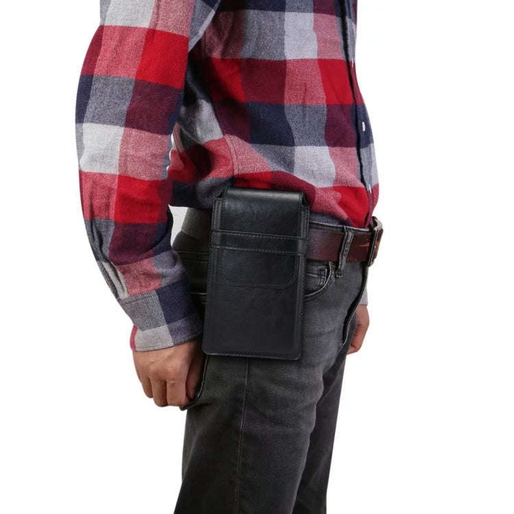 Men Lambskin Texture Multi-functional Universal Mobile Phone Waist Pack Leather Case for 7.2 Inch...