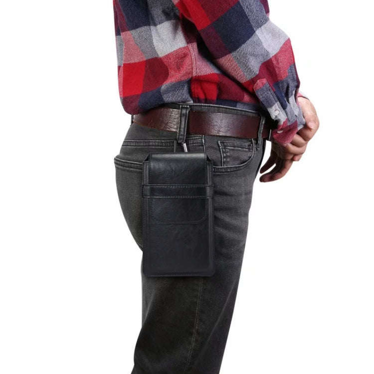 Men Lambskin Texture Multi-functional Universal Mobile Phone Waist Pack Leather Case for 7.2 Inch...