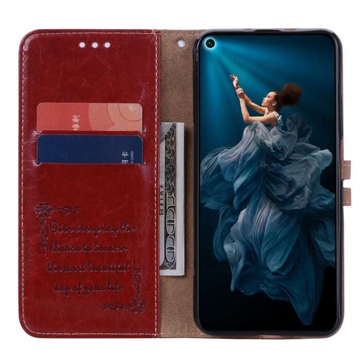 Business Style Oil Wax Texture Horizontal Flip Leather Case for Huawei Honor 20, with Holder & Ca...