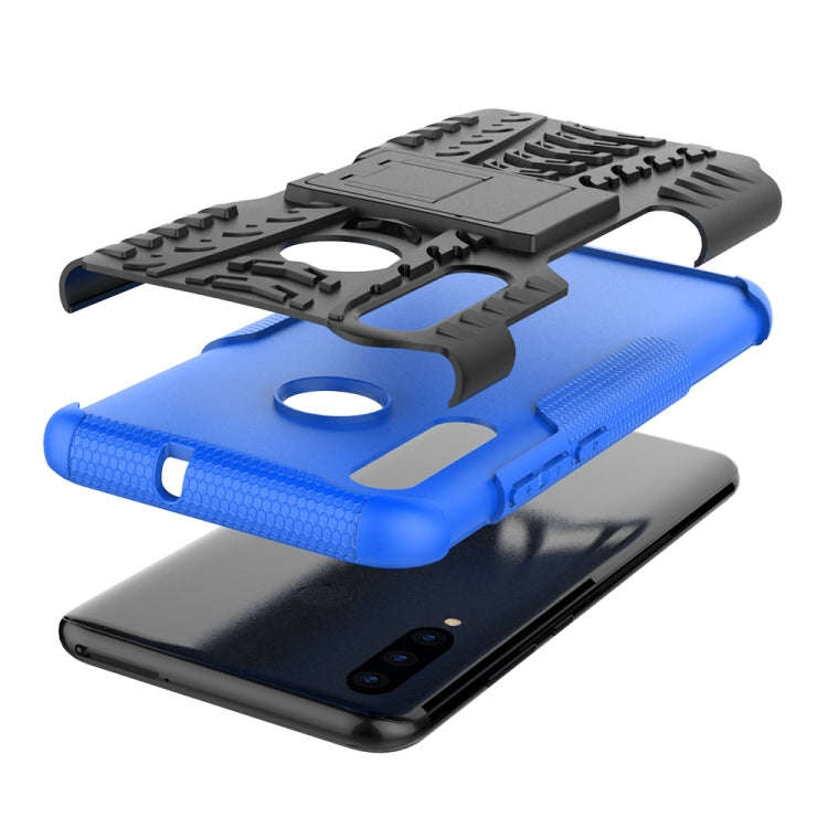 Tire Texture TPU+PC Shockproof Case for Huawei P Smart+ 2019, with Holder (Blue)