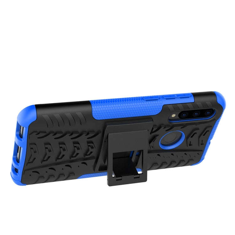 Tire Texture TPU+PC Shockproof Case for Huawei P Smart+ 2019, with Holder (Blue)