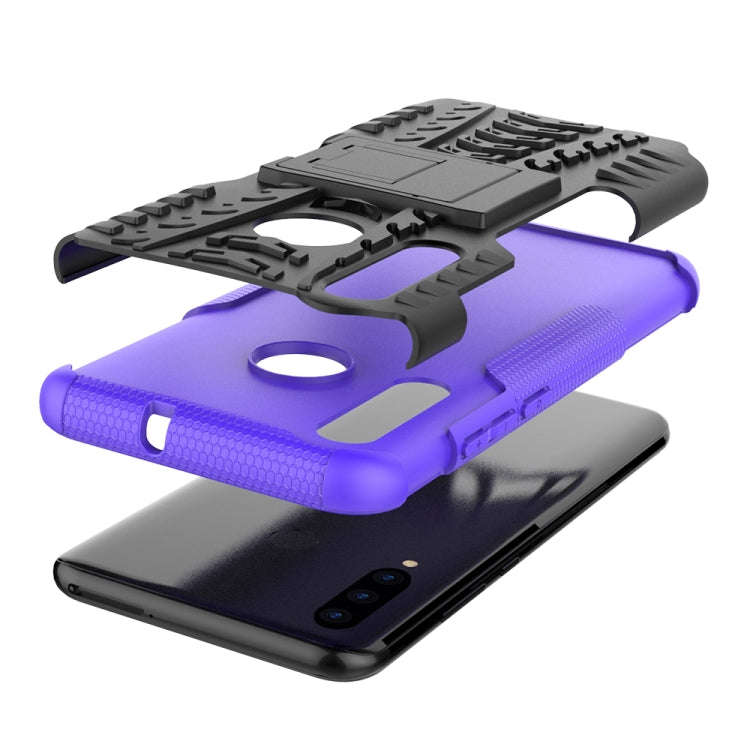 Tire Texture TPU+PC Shockproof Case for Huawei P Smart+ 2019, with Holder (Purple)