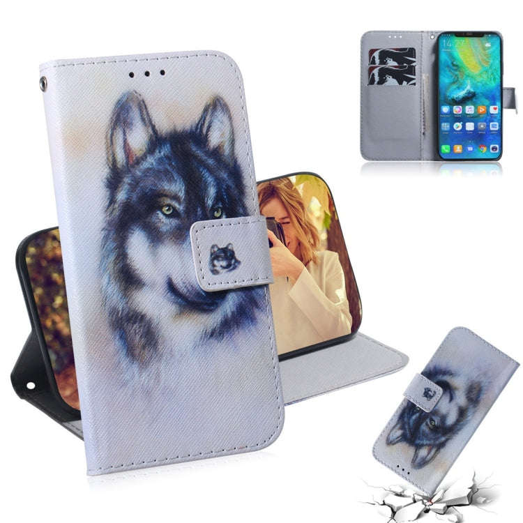 White Wolf Pattern Coloured Drawing Horizontal Flip Leather Case for Huawei Mate 20 Pro, with Hol...