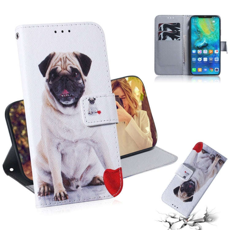 Pug Pattern Coloured Drawing Horizontal Flip Leather Case for Huawei Mate 20 Pro, with Holder & C...