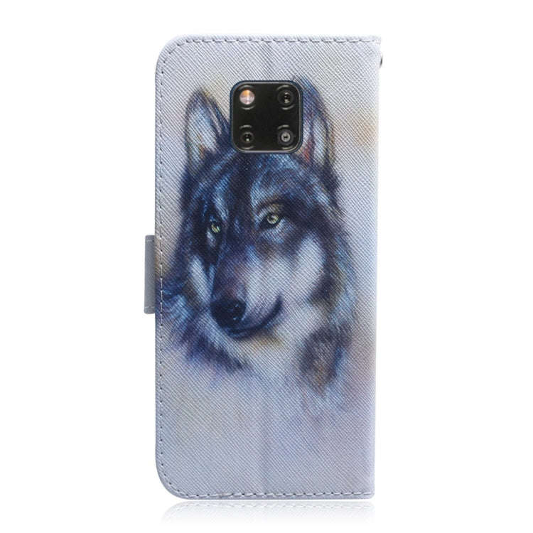 White Wolf Pattern Coloured Drawing Horizontal Flip Leather Case for Huawei Mate 20 Pro, with Hol...