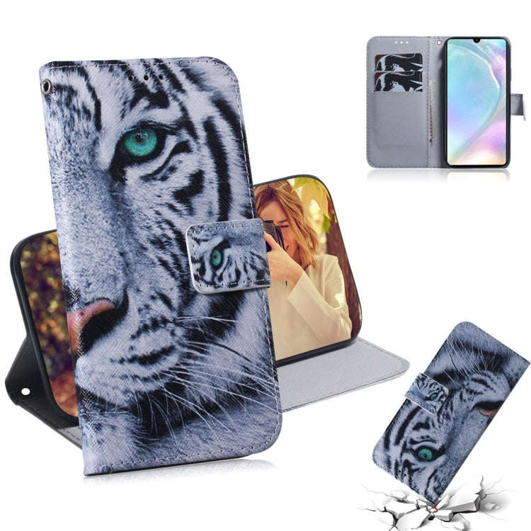 Tiger Pattern Coloured Drawing Horizontal Flip Leather Case for Huawei P30, with Holder & Card Sl...