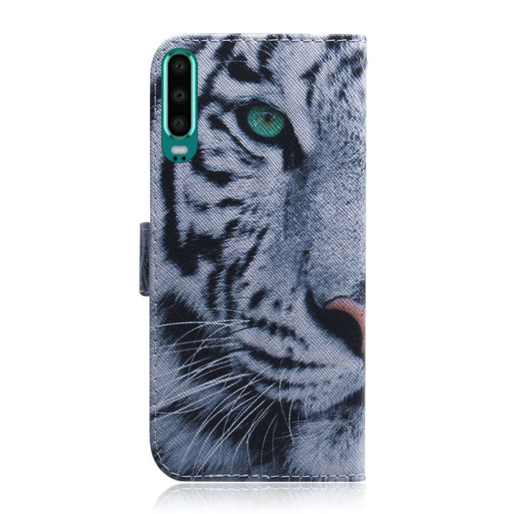 Tiger Pattern Coloured Drawing Horizontal Flip Leather Case for Huawei P30, with Holder & Card Sl...