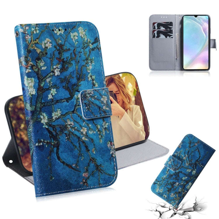 Apricot Flower Pattern Coloured Drawing Horizontal Flip Leather Case for Huawei P30, with Holder ...