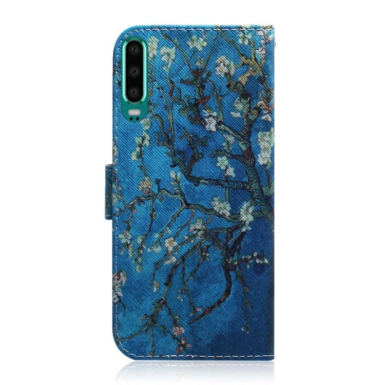 Apricot Flower Pattern Coloured Drawing Horizontal Flip Leather Case for Huawei P30, with Holder ...