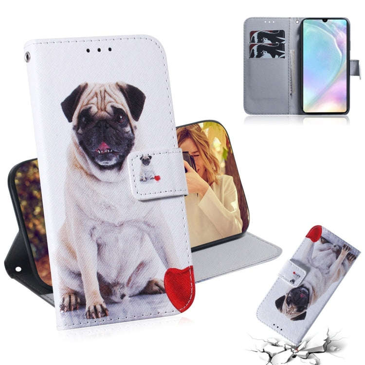 Pug Pattern Coloured Drawing Horizontal Flip Leather Case for Huawei P30, with Holder & Card Slot...