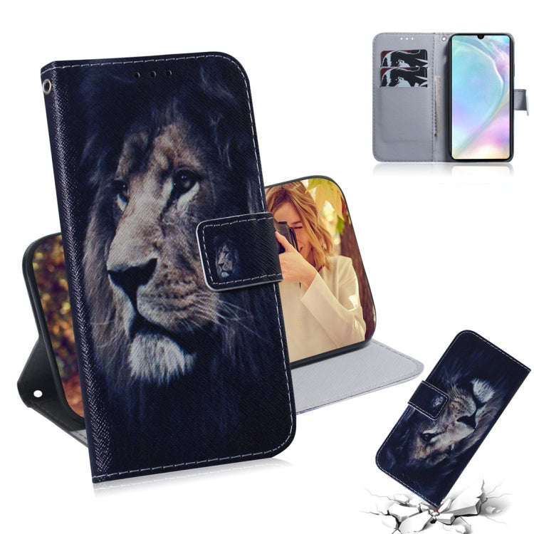 Lion Pattern Coloured Drawing Horizontal Flip Leather Case for Huawei P30, with Holder & Card Slo...