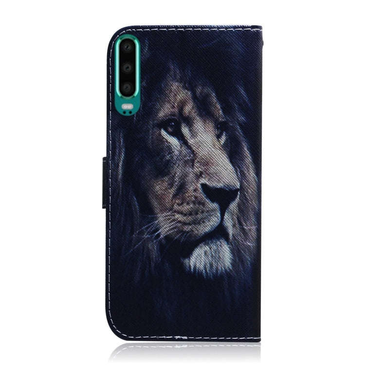 Lion Pattern Coloured Drawing Horizontal Flip Leather Case for Huawei P30, with Holder & Card Slo...