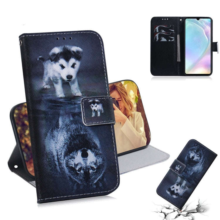 Wolf and Dog Pattern Coloured Drawing Horizontal Flip Leather Case for Huawei P30, with Holder & ...