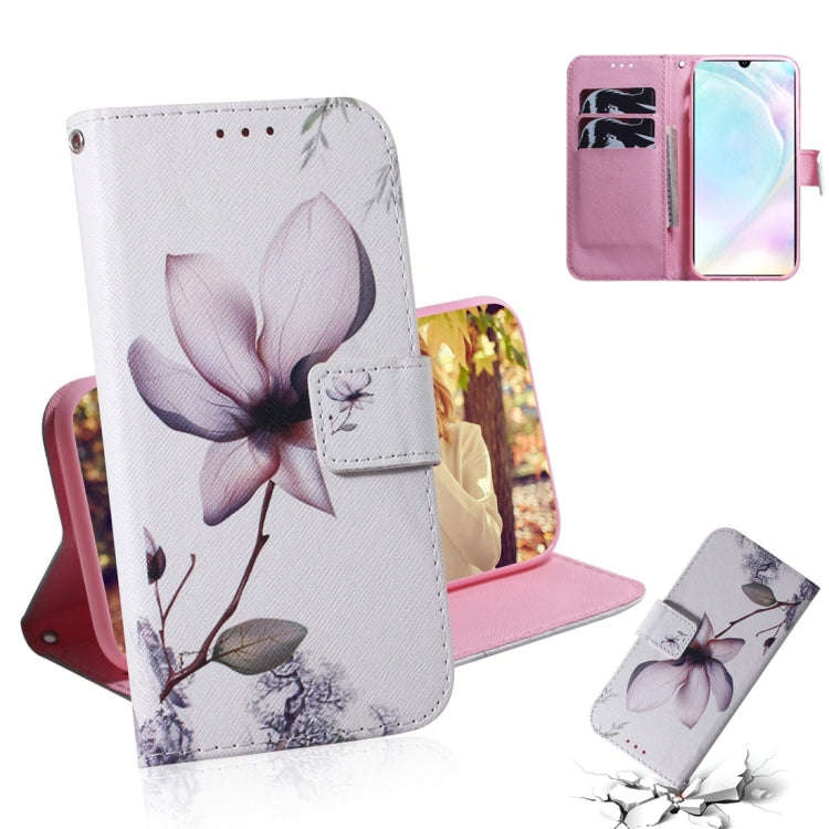 Magnolia Flower Pattern Coloured Drawing Horizontal Flip Leather Case for Huawei P30, with Holder...