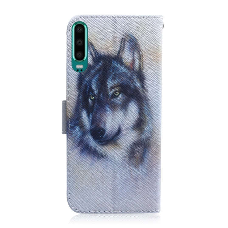 White Wolf Pattern Coloured Drawing Horizontal Flip Leather Case for Huawei P30, with Holder & Ca...