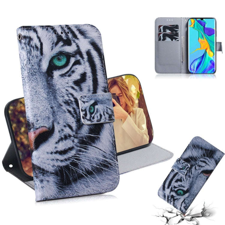 Tiger Pattern Coloured Drawing Horizontal Flip Leather Case for Huawei P30 Pro, with Holder & Car...