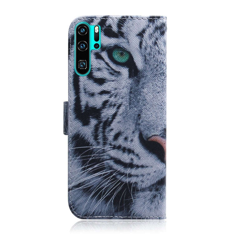 Tiger Pattern Coloured Drawing Horizontal Flip Leather Case for Huawei P30 Pro, with Holder & Car...