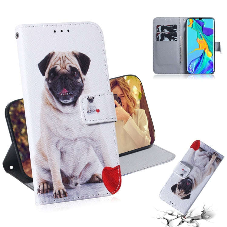 Pug Pattern Coloured Drawing Horizontal Flip Leather Case for Huawei P30 Pro, with Holder & Card ...