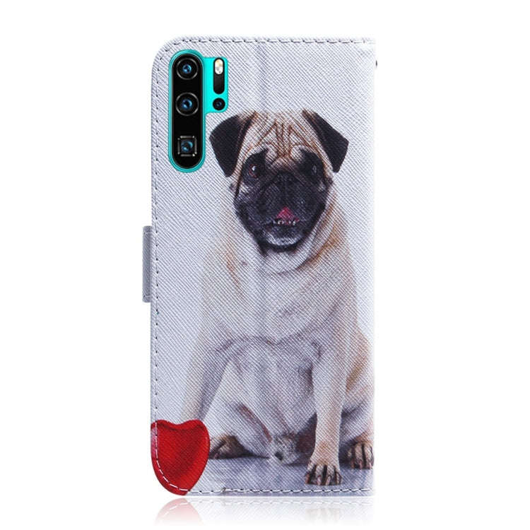 Pug Pattern Coloured Drawing Horizontal Flip Leather Case for Huawei P30 Pro, with Holder & Card ...