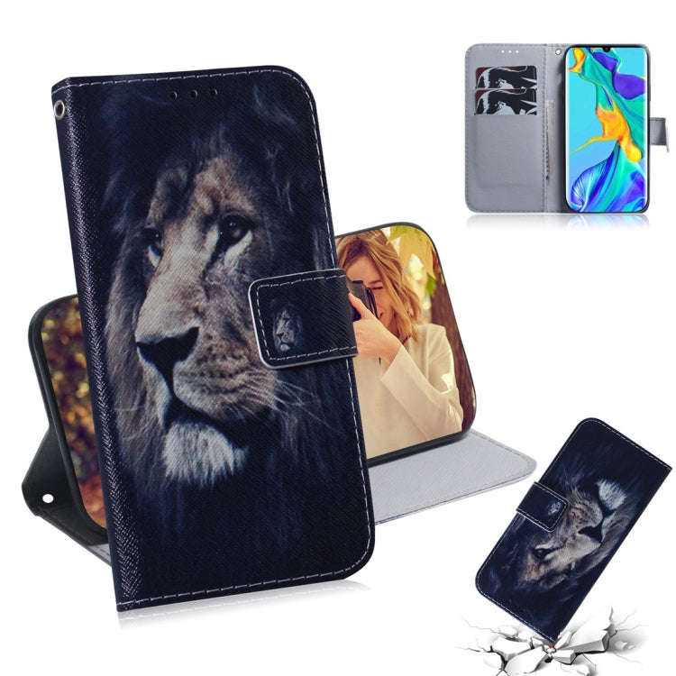 Lion Pattern Coloured Drawing Horizontal Flip Leather Case for Huawei P30 Pro, with Holder & Card...