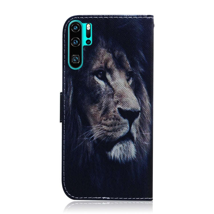 Lion Pattern Coloured Drawing Horizontal Flip Leather Case for Huawei P30 Pro, with Holder & Card...