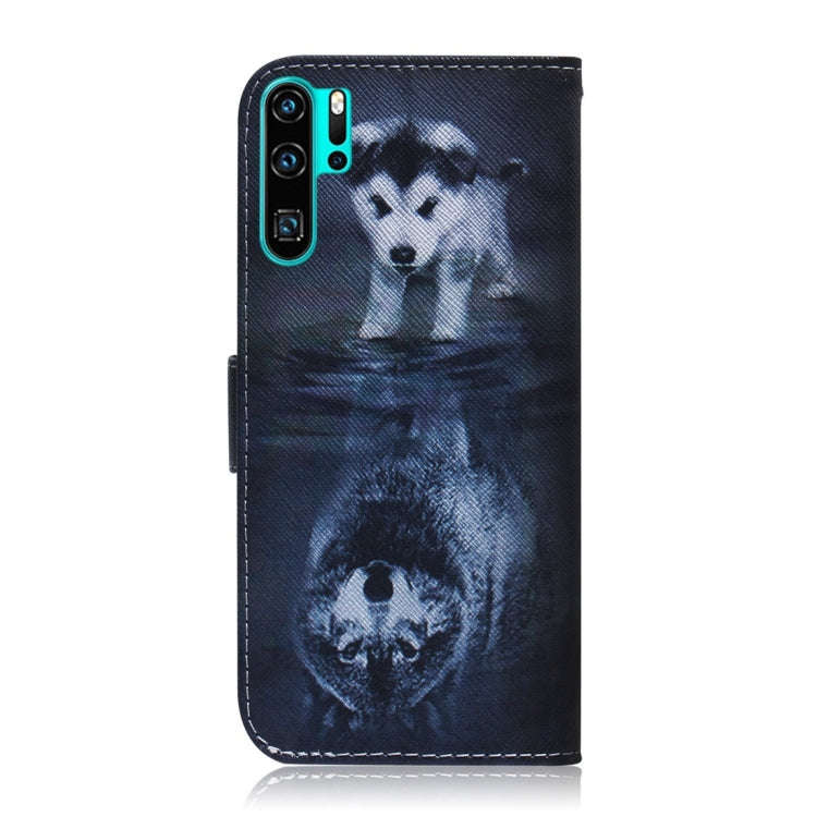 Wolf and Dog Pattern Coloured Drawing Horizontal Flip Leather Case for Huawei P30 Pro, with Holde...