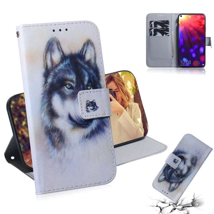 White Wolf Pattern Coloured Drawing Horizontal Flip Leather Case for Huawei Honor View 20, with H...