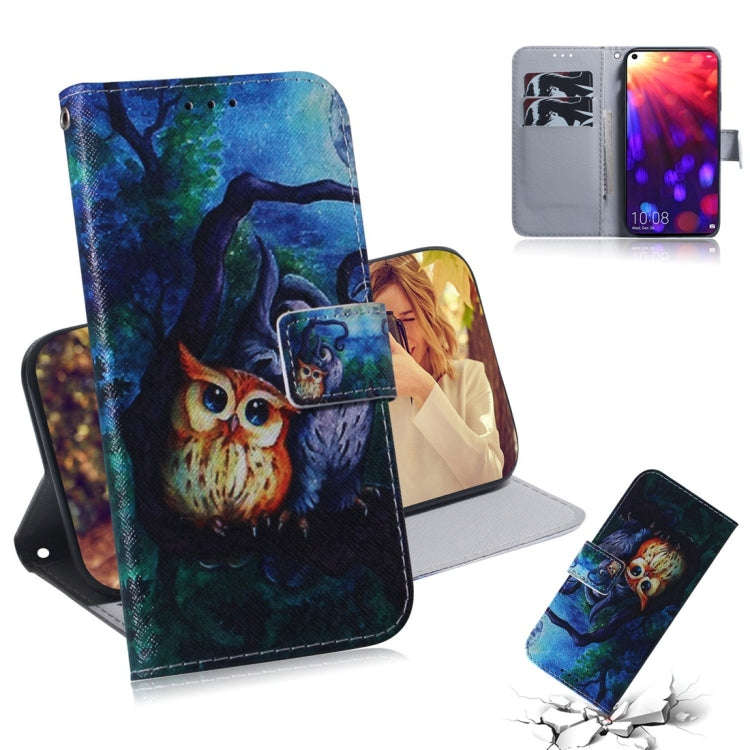 Oil Painting Owl Pattern Coloured Drawing Horizontal Flip Leather Case for Huawei Honor View 20, ...