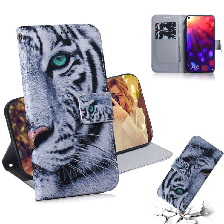 Tiger Pattern Coloured Drawing Horizontal Flip Leather Case for Huawei Honor View 20, with Holder...