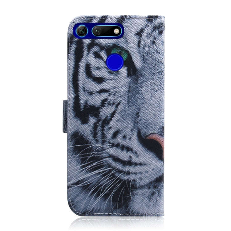 Tiger Pattern Coloured Drawing Horizontal Flip Leather Case for Huawei Honor View 20, with Holder...