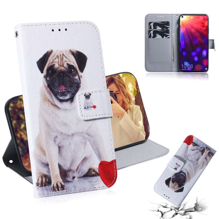 Pug Pattern Coloured Drawing Horizontal Flip Leather Case for Huawei Honor View 20, with Holder &...