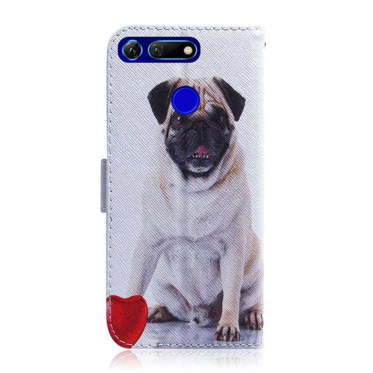 Pug Pattern Coloured Drawing Horizontal Flip Leather Case for Huawei Honor View 20, with Holder &...