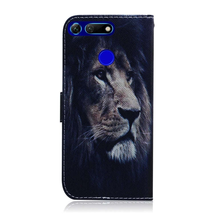 Lion Pattern Coloured Drawing Horizontal Flip Leather Case for Huawei Honor View 20, with Holder ...