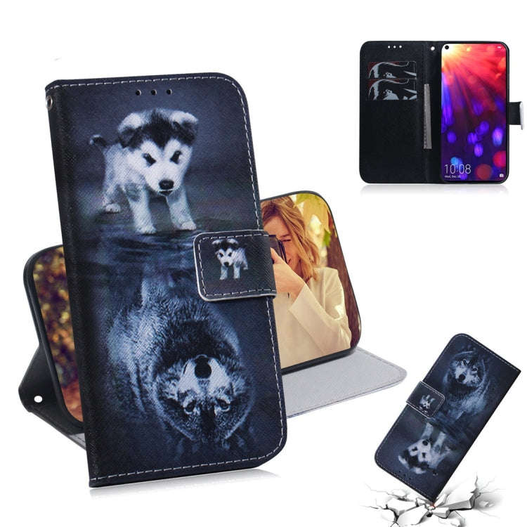 Wolf and Dog Pattern Coloured Drawing Horizontal Flip Leather Case for Huawei Honor View 20, with...