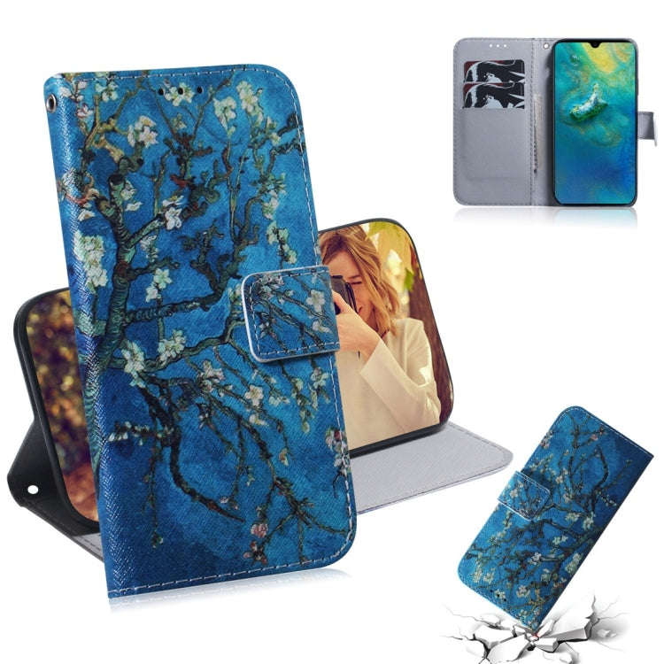 Apricot Flower Pattern Coloured Drawing Horizontal Flip Leather Case for Huawei Mate 20, with Hol...