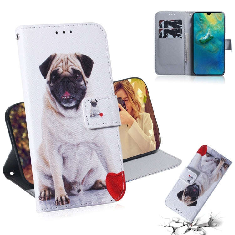 Pug Pattern Coloured Drawing Horizontal Flip Leather Case for Huawei Mate 20, with Holder & Card ...