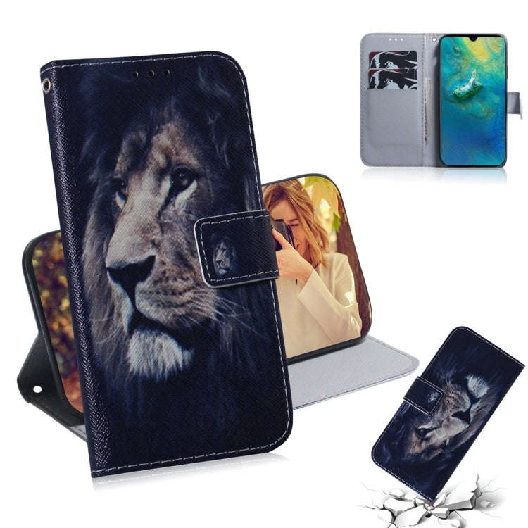Lion Pattern Coloured Drawing Horizontal Flip Leather Case for Huawei Mate 20, with Holder & Card...