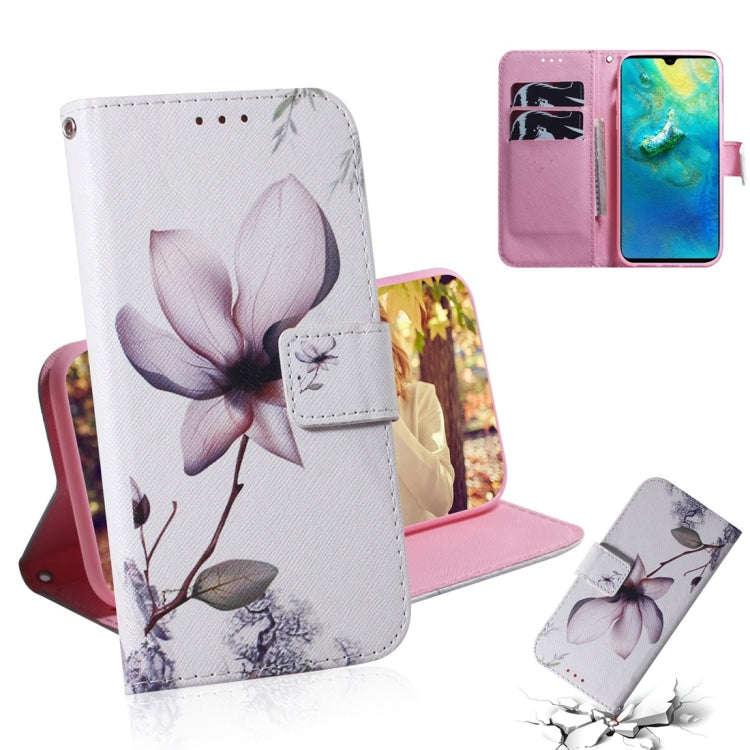 Magnolia Flower Pattern Coloured Drawing Horizontal Flip Leather Case for Huawei Mate 20, with Ho...