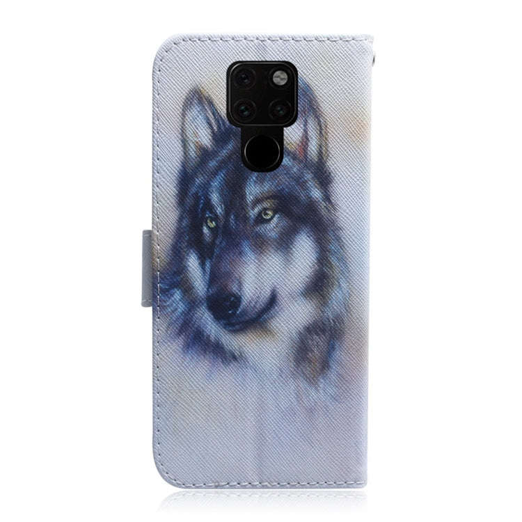 White Wolf Pattern Coloured Drawing Horizontal Flip Leather Case for Huawei Mate 20, with Holder ...