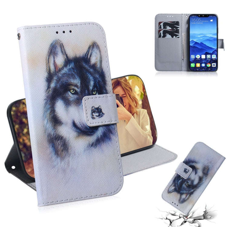 White Wolf Pattern Coloured Drawing Horizontal Flip Leather Case for Huawei Mate 20 Lite, with Ho...