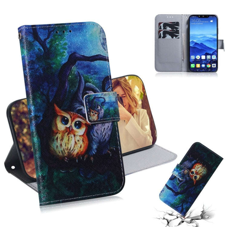 Oil Painting Owl Pattern Coloured Drawing Horizontal Flip Leather Case for Huawei Mate 20 Lite, w...