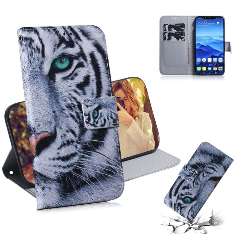 Tiger Pattern Coloured Drawing Horizontal Flip Leather Case for Huawei Mate 20 Lite, with Holder ...